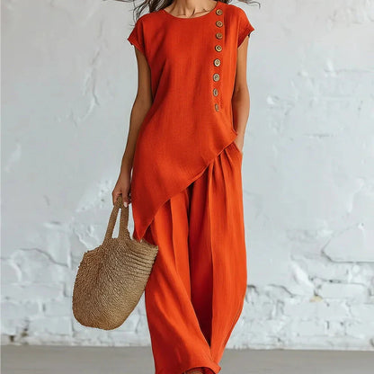 Women's Asymmetric Top and Wide-Leg Trousers Set