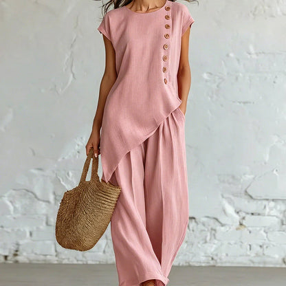 Women's Asymmetric Top and Wide-Leg Trousers Set