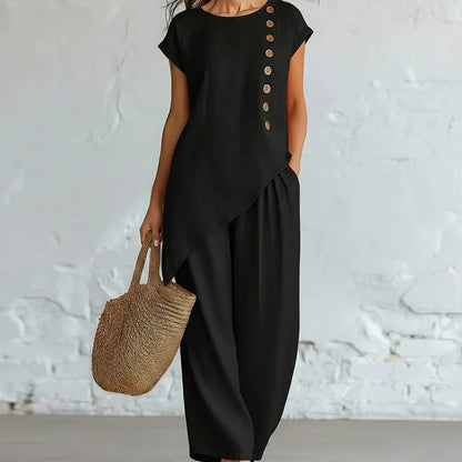 Women's Asymmetric Top and Wide-Leg Trousers Set