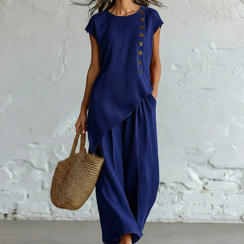 Women's Asymmetric Top and Wide-Leg Trousers Set
