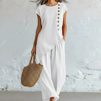 Women's Asymmetric Top and Wide-Leg Trousers Set