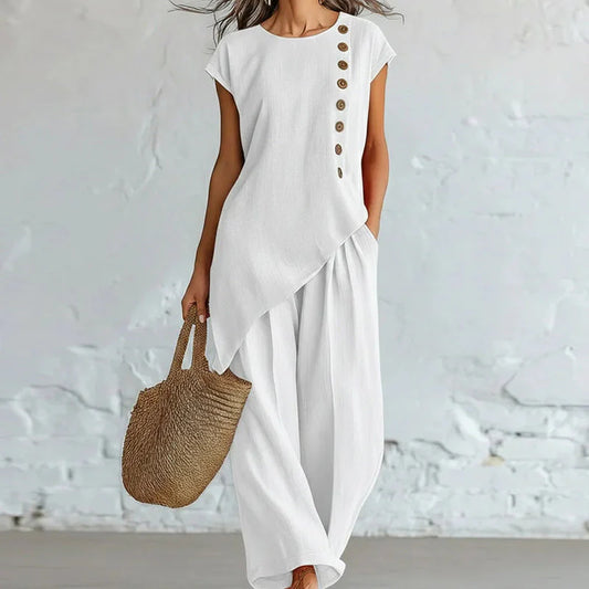 Women's Asymmetric Top and Wide-Leg Trousers Set