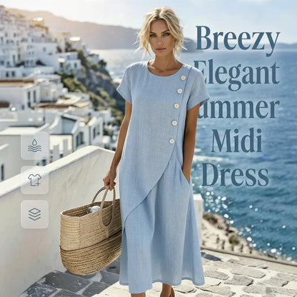Women's Asymmetric Button Detail Midi Dress