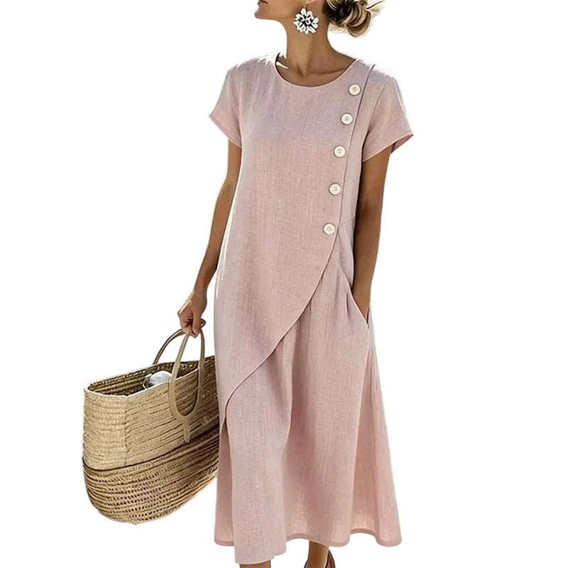 Women's Asymmetric Button Detail Midi Dress