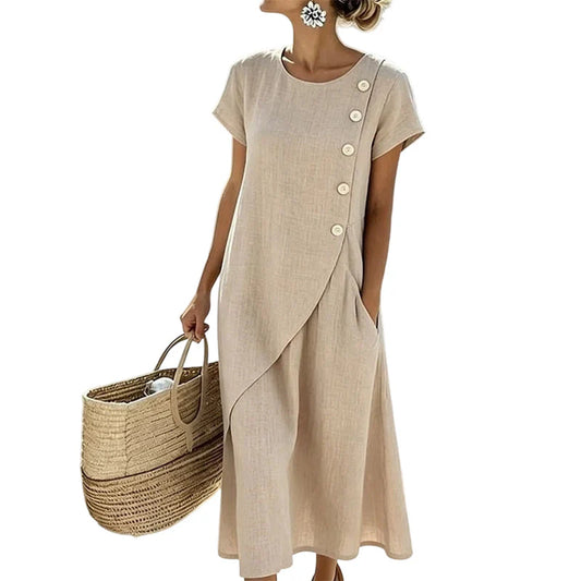 Women's Asymmetric Button Detail Midi Dress