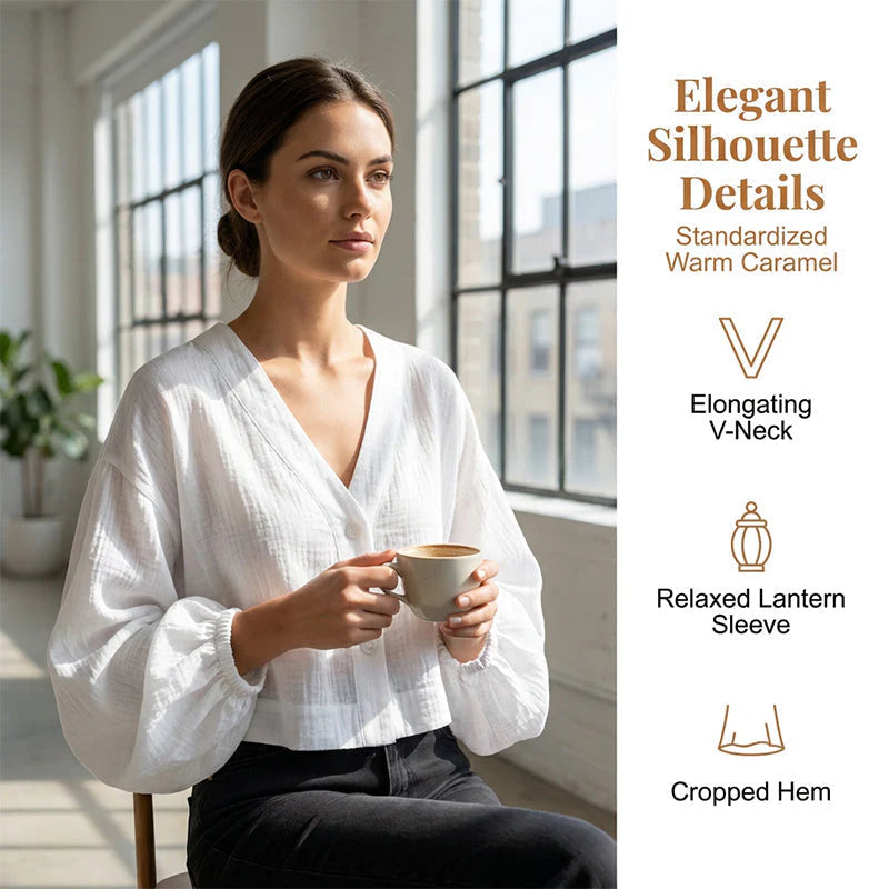 Women’s Sheer V-Neck Cropped Blouse