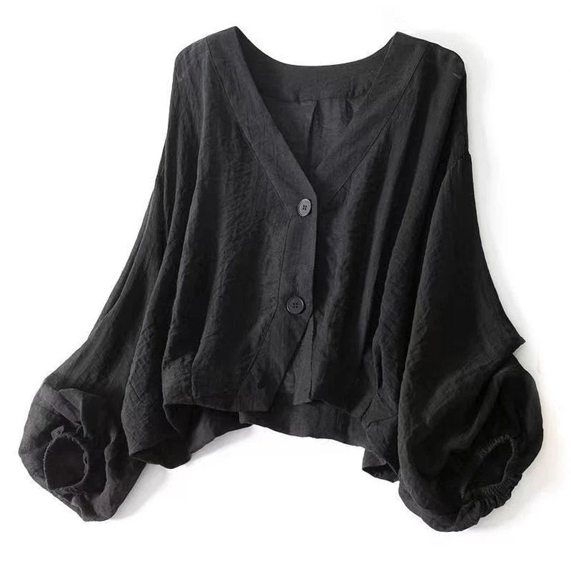 Women’s Sheer V-Neck Cropped Blouse
