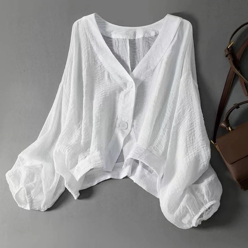 Women’s Sheer V-Neck Cropped Blouse