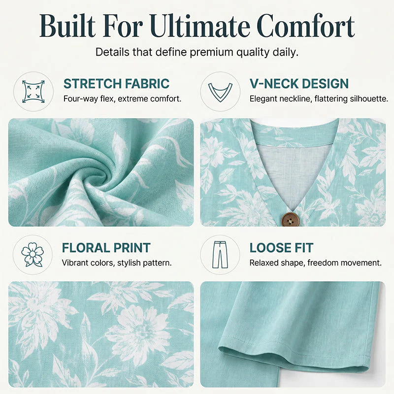 Women's Relaxed V-Neck Two-Piece Set