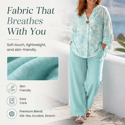 Women's Relaxed V-Neck Two-Piece Set