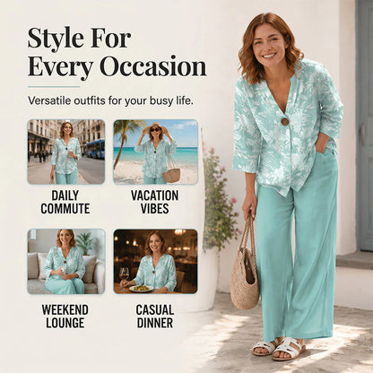 Women's Relaxed V-Neck Two-Piece Set