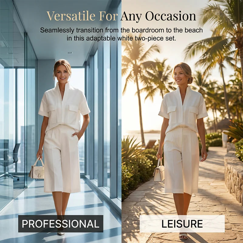 Women's Short Sleeve Top and Cropped Trousers Set