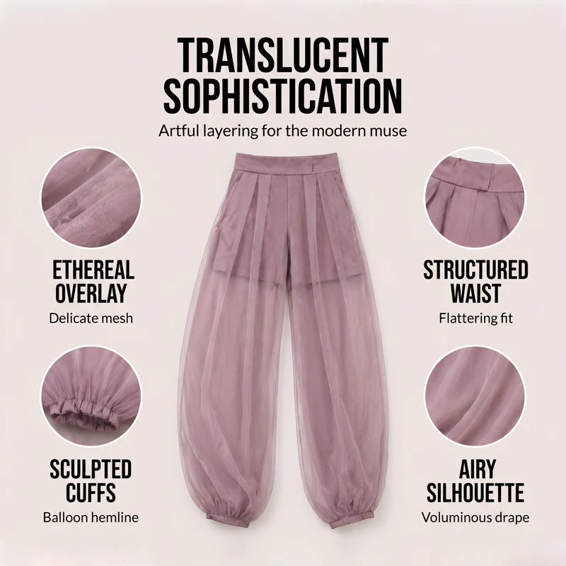 Women's Sheer Overlay Lantern Trousers