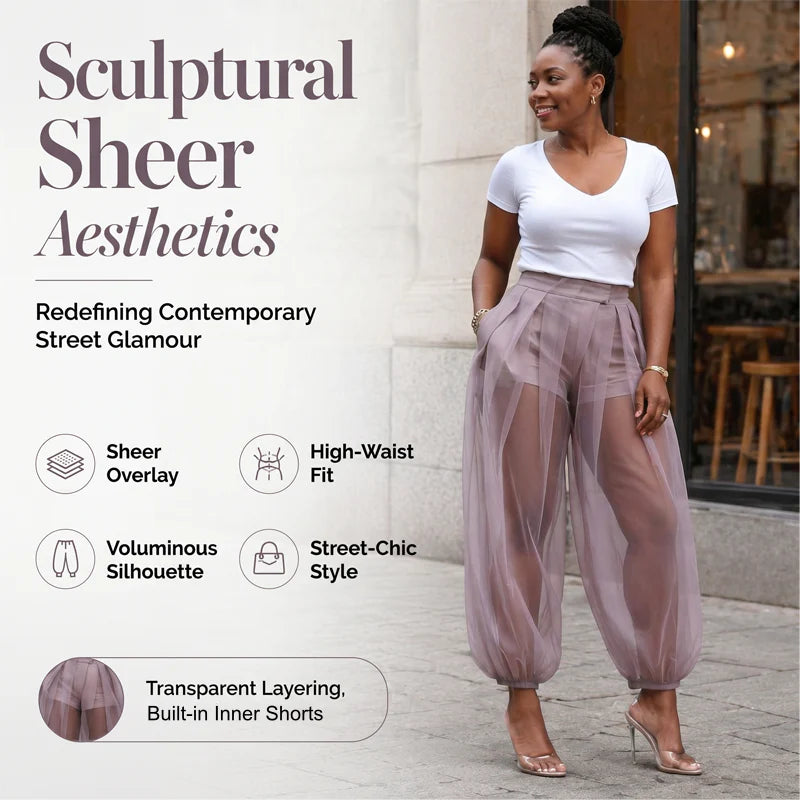 Women's Sheer Overlay Lantern Trousers