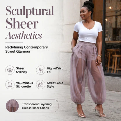 Women's Sheer Overlay Lantern Trousers