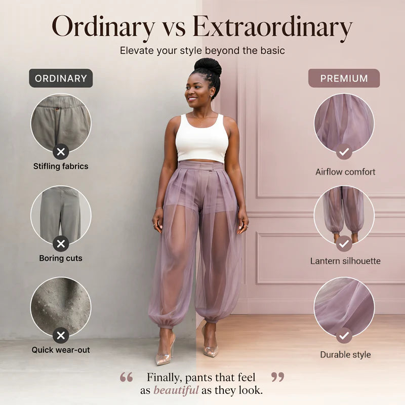Women's Sheer Overlay Lantern Trousers