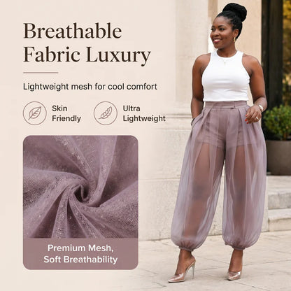 Women's Sheer Overlay Lantern Trousers