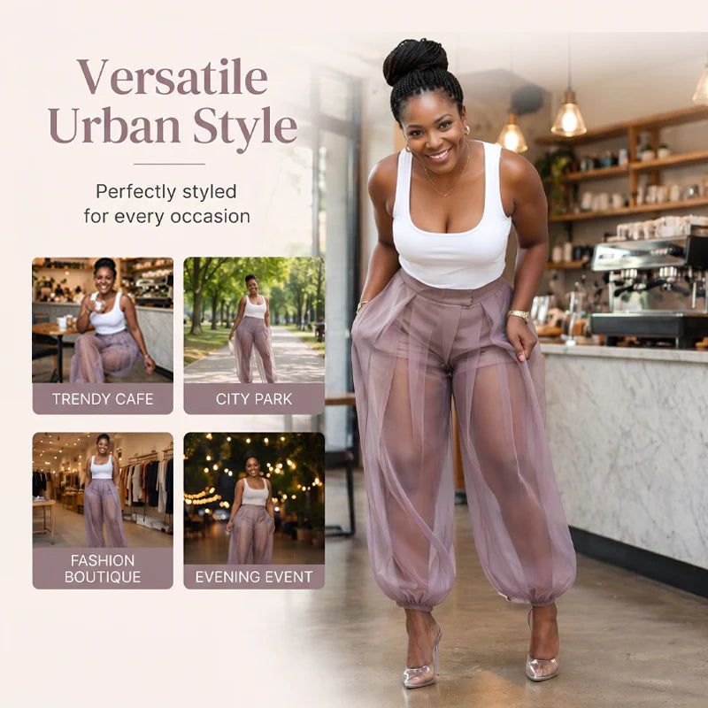 Women's Sheer Overlay Lantern Trousers