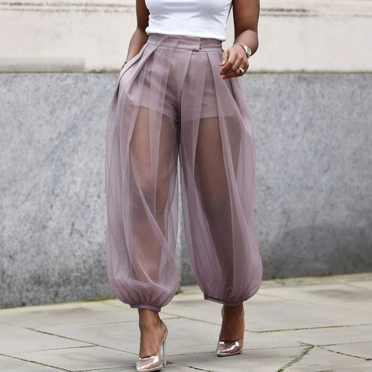 Women's Sheer Overlay Lantern Trousers