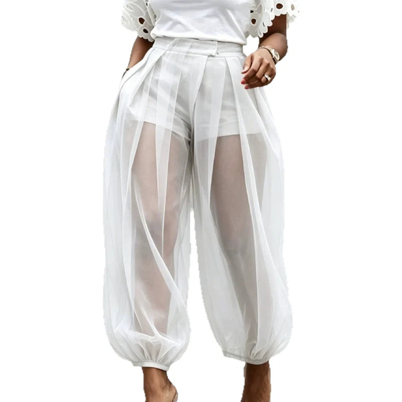 Women's Sheer Overlay Lantern Trousers