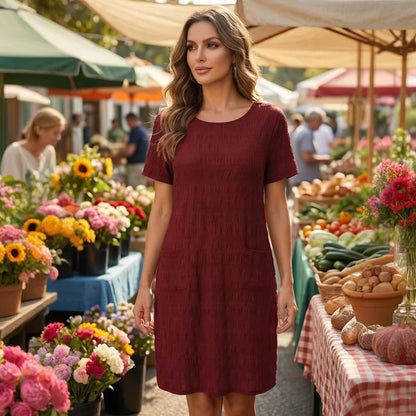 Women's Textured Pocket Shift Dress
