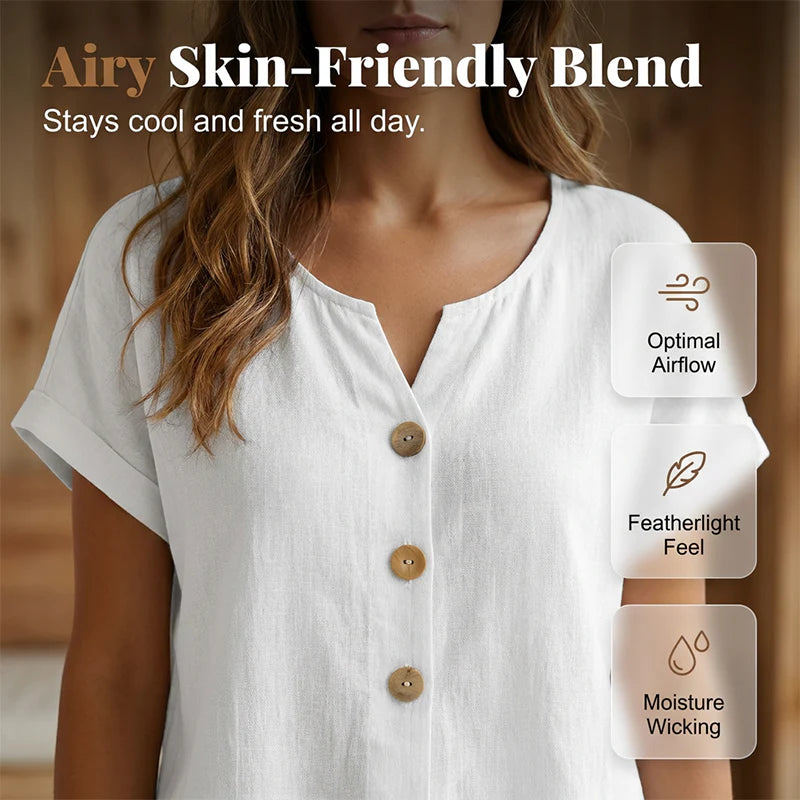 Women's V-Neck Button Detail Casual Top