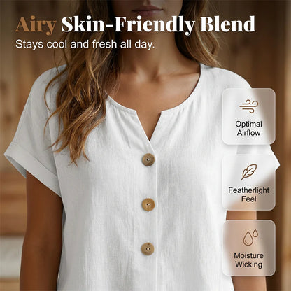Women's V-Neck Button Detail Casual Top