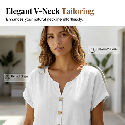 Women's V-Neck Button Detail Casual Top