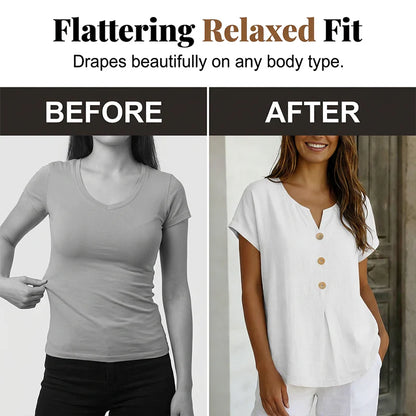 Women's V-Neck Button Detail Casual Top