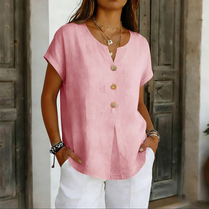 Women's V-Neck Button Detail Casual Top