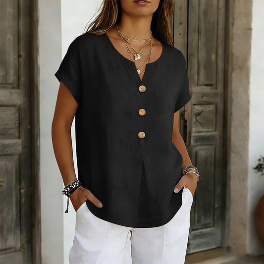 Women's V-Neck Button Detail Casual Top