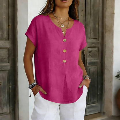 Women's V-Neck Button Detail Casual Top