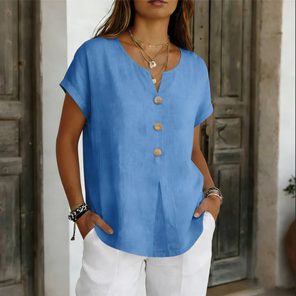 Women's V-Neck Button Detail Casual Top