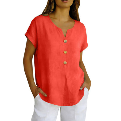 Women's V-Neck Button Detail Casual Top