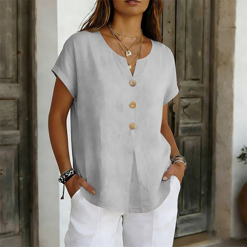 Women's V-Neck Button Detail Casual Top