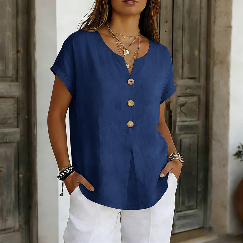 Women's V-Neck Button Detail Casual Top