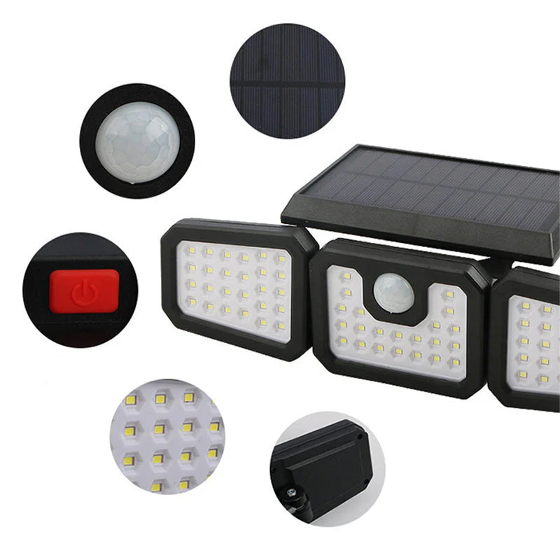 Solar Triple-Head Motion Sensor Wall Light