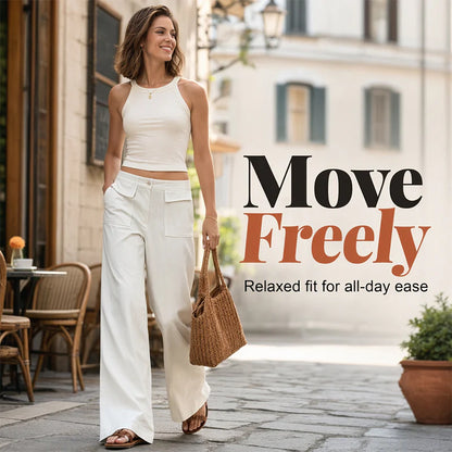 Women’s Cotton and Linen Wide-Leg Trousers