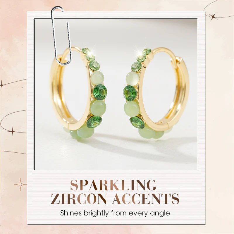 Green Stone-Accent Hoop Earrings