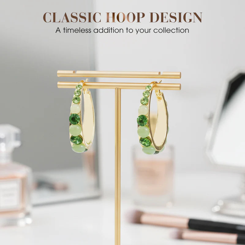 Green Stone-Accent Hoop Earrings
