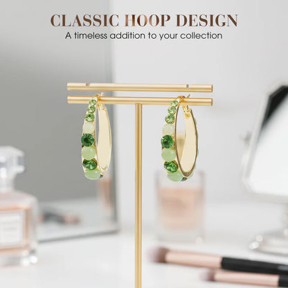 Green Stone-Accent Hoop Earrings