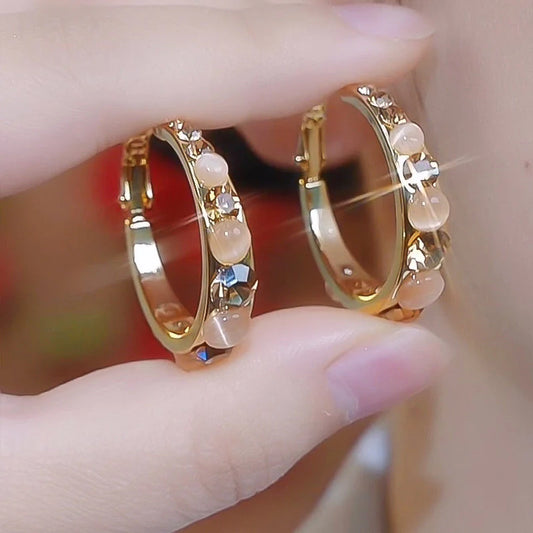 Green Stone-Accent Hoop Earrings
