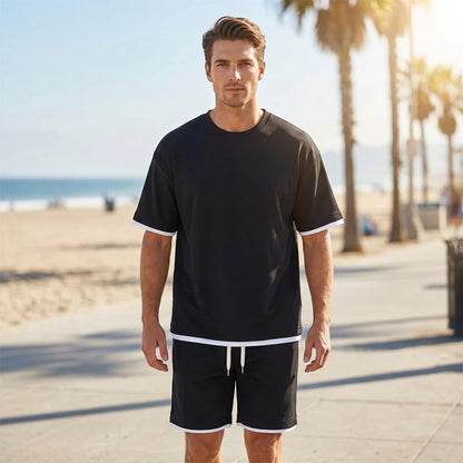 Men’s Contrast Trim T-Shirt and Shorts Set
