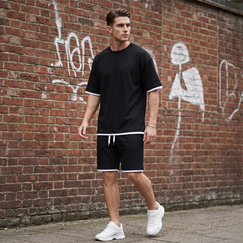 Men’s Contrast Trim T-Shirt and Shorts Set