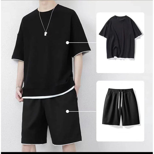 Men’s Contrast Trim T-Shirt and Shorts Set