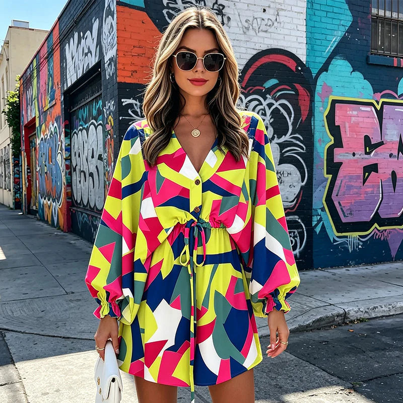 Women’s Floral Drawstring Mini Dress