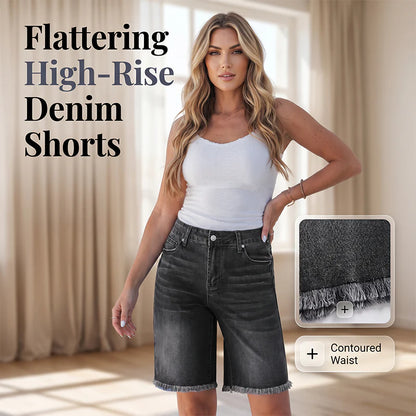Women's High-Waisted Frayed Hem Denim Shorts
