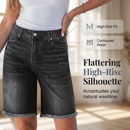 Women's High-Waisted Frayed Hem Denim Shorts