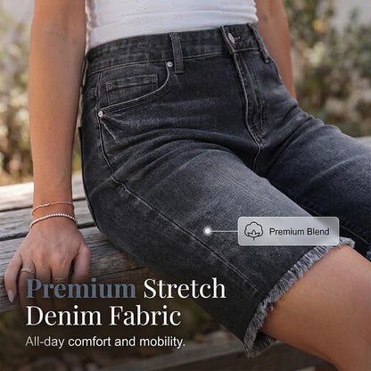 Women's High-Waisted Frayed Hem Denim Shorts