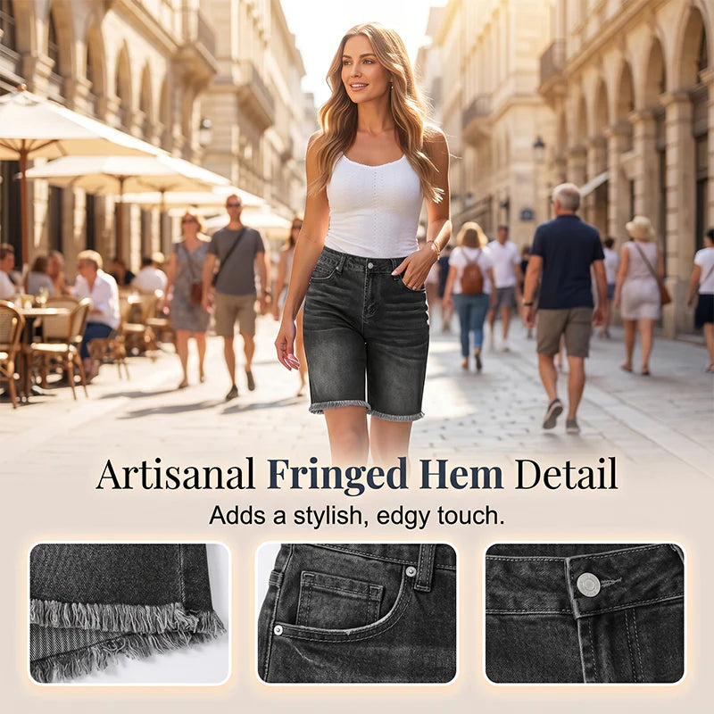Women's High-Waisted Frayed Hem Denim Shorts